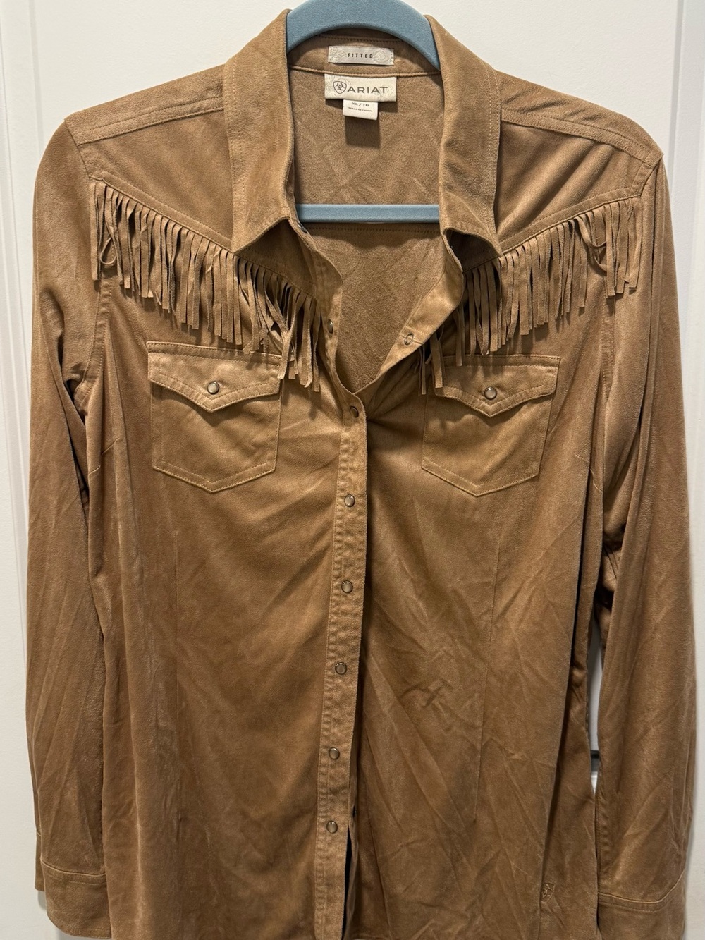 Ariat Tan Faux Suede Fringe Western Shirt XL Cowgirl